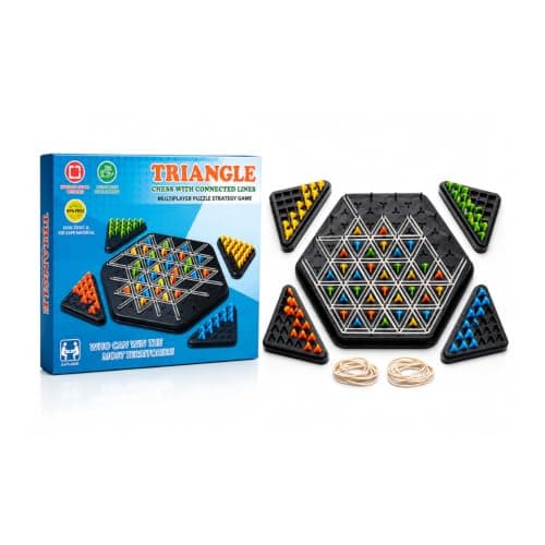 Triangle Chess Game for Kids & Adults | Rubber Band Strategy Board Game | Brain Teaser Puzzle | STEM Geometry Learning Toy | Interactive Family Board Game for 2 to 4 Players | Ages 3+