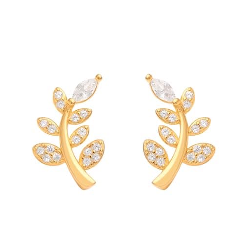 ZISTHI 925 Sterling Silver Gold Plated Leaf Grace Zircon Earrings, Elegant & Timeless Jewelry Gift for Girls and Women, Perfect for Birthdays, Anniversaries, and Special Occasions
