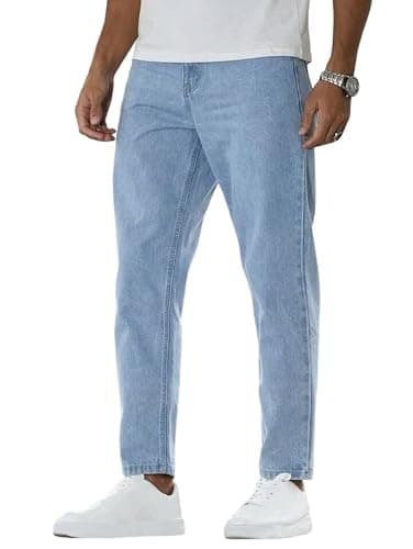 Men Mom Fit Light Blue Denim Jeans | High Waist Relaxed Straight Leg Casual Denim Pants | Stylish Street Style & Office Wear