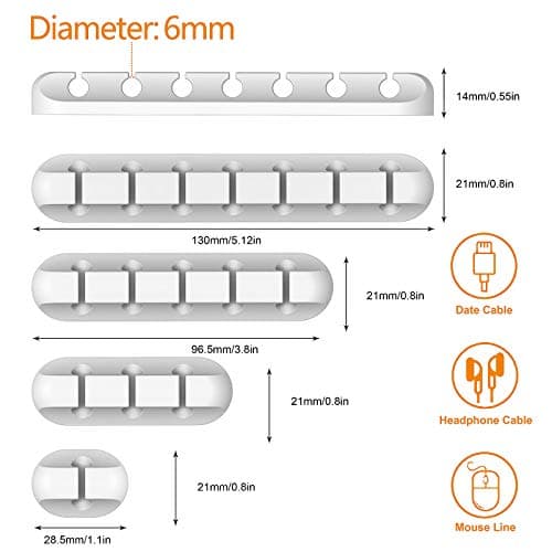 Cable Clips, 5 Packs White Cable Management Cord Organizer, Self Adhesive Cord Holder for USB Cable/Power Cord/Wire, Car and Desk, Home and Office (7-5-3-1-1 Slots) 4