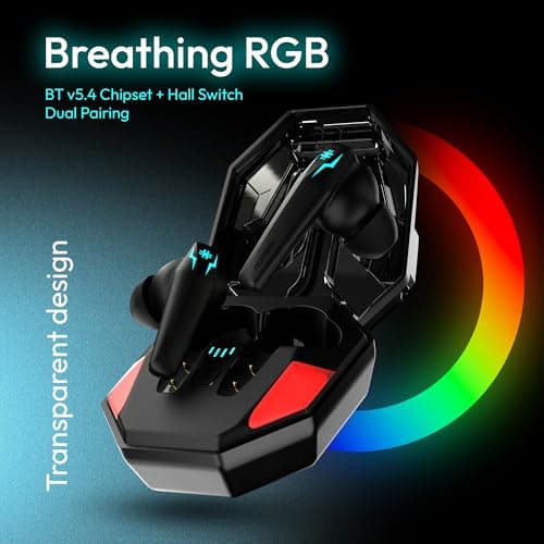 Number Super Buds Pro GT99 Truly Wireless in Ear Earbuds with 50 Hours Playtime, 35ms Ultra Low Latency, Dual Pairing Ear Buds, Quad Mic ENC, BT 5.4, IPX5, Fast Charging, Made in India (Glass Black) 5