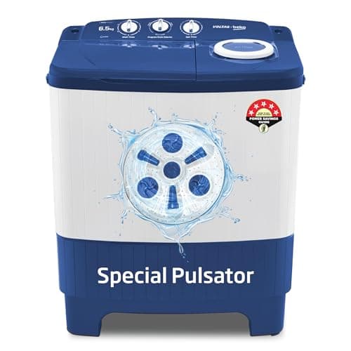 Voltas Beko, A Tata Product 6.5 Kg 5 Star Semi-Automatic Top Loading Washing Machine (WTT65UNX/OK3I0I0W01, Blue, Pulsator wash technology)