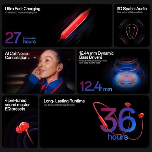 Bluetooth Wireless in-Ear Earphones with Mic, 12.4mm Dynamic Drivers, 30H Playtime, Fast Charging, IPX Water and Dust Resistant (Mambo Midnight) 5