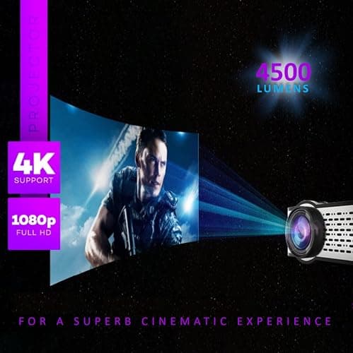 E Gate i9 Pro-Max 4X Brighter Bluetooth Projector 4k Ultra HD,400 ISO Lumens & 840fc Mega Brightness, Full HD 1080p Native, 210" (534 cm) Screen | AV, VGA, HDMI, SD Card, USB, AUX, inbuilt Speaker 2