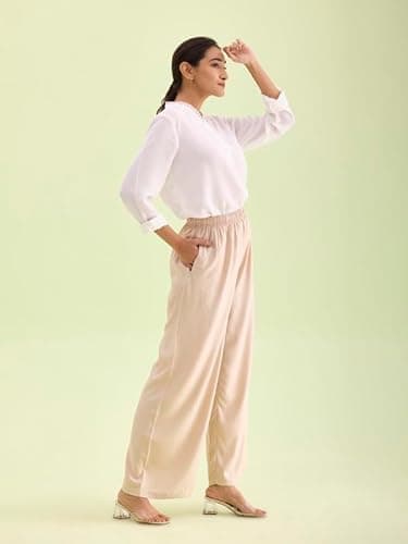 GO COLORS Women Beige Mid Rise Viscose Basic Palazzo - 2XL 5
