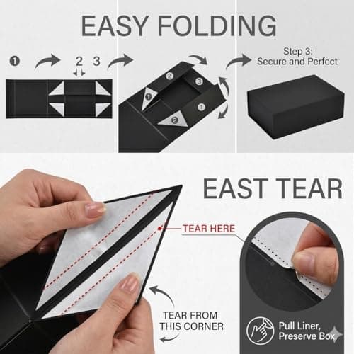 The Mood Twisters Gift Box (26 x 26 x 10 cm) Foldable Box with Ribbon | Gift Boxes for Packaging | Decorative Empty Box with Ribbon | Multipurpose Hardboard Occasion Gifting for Gift Hampers - Black 3