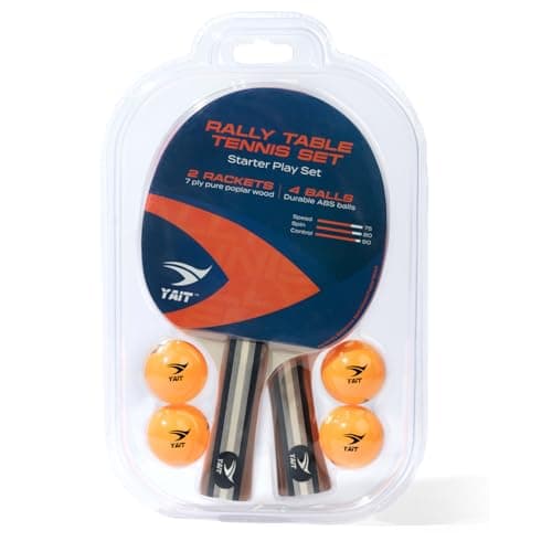Rally Table Tennis Racquet Set | 2 TT Bat and 4 Training Balls| 7 Ply Wood | Indoor/Outdoor Play | Home Ping Pong Set - 2 Rackets & 4 Balls for Beginners & Intermediate Players | Table Tennis Set