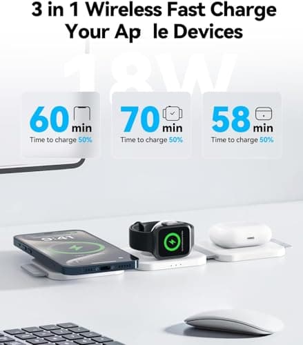 3 in 1 Charging Station for Multiple Devices, Foldable Mag/netic Fast Wireless Charger Dock, Travel Charging Pad for 1Phone 17 16 15 14 13 12 Pro Max Plus Ap/ple Watch Series & AirPods 4/3/2 (3 in 1) 2