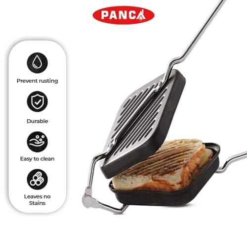 PANCA Gas Toaster Grill Sandwich Maker | Cast Aluminium Non-Stick Coated Sandwich Griller with Long Handle | Portable Gas Sandwich Maker (Grill Toaster New) 2
