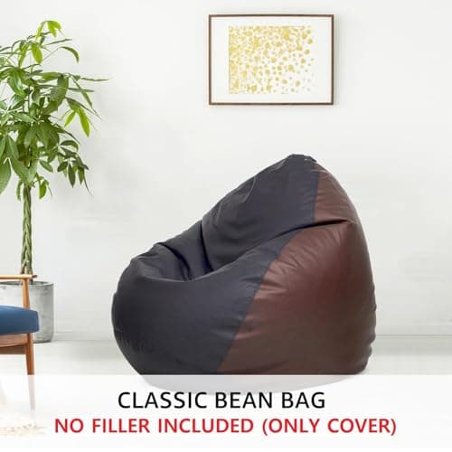 Amazon Brand - Solimo 4XL Bean Bag Cover Without Beans, Faux Leather Classic Bean Bags Cover with Handle & Zipper, Bean Bag Cover for Living Room & Bedroom (Black & Brown) 2