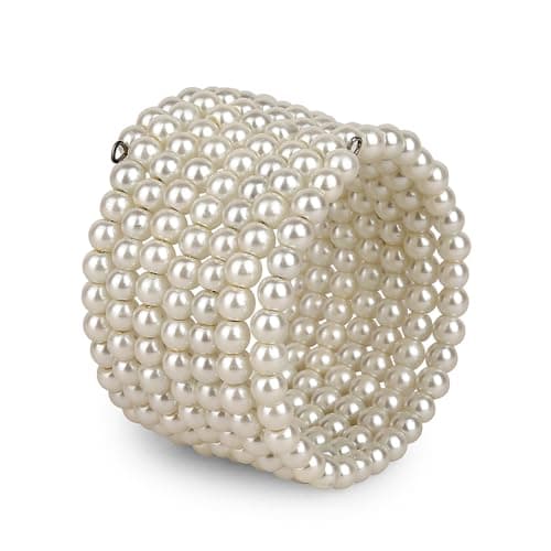 Wide Pearl Bracelet, Elastic Multi-Row Design, Cream White Faux Pearls, Fashion Jewellery 5