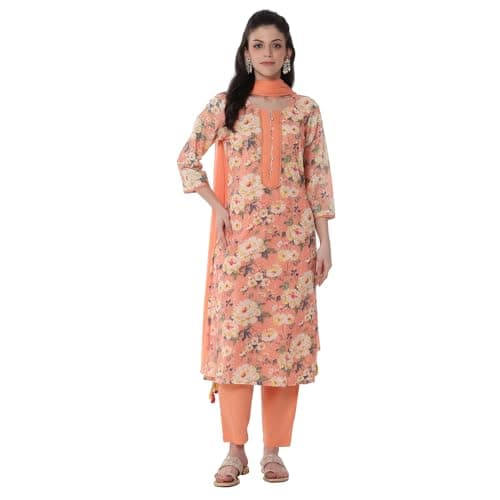 Rangriti Women's Cotton Blend Kurta Set (RTRZ20509SS25PCH_Peach 2