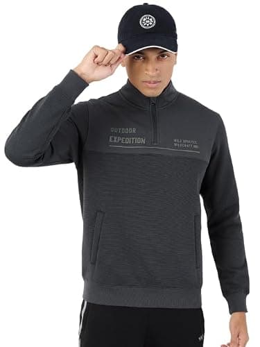 Wildcraft Men Cotton Blend Sweat Shirt | Sweatshirt for Mens | Regular Fit | (Black, XL)