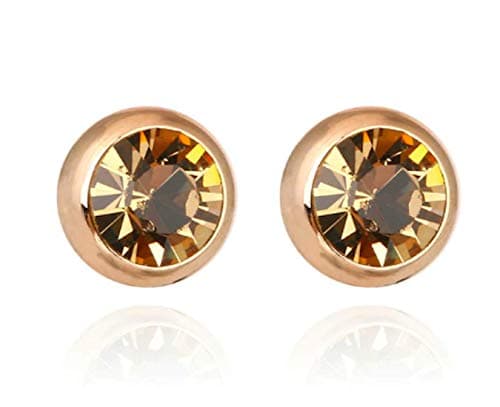 Nilu's Collection Daily Use, Light Weight Cubic Zircon Stud Earrings| Perfect for baby girls, office goers (Yellow: Rose Gold)