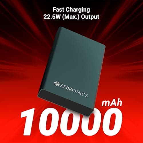 ZEBRONICS EnergiTank 10MR1, Metal Power Bank, 10000 mAh, 22.5W Super Fast Charging PD 3.0 (PPS), Sleek & Stylish, Type C & USB Port, LED Indicator, for iPhone, Android, Tablets, Airpods (Olive) 2
