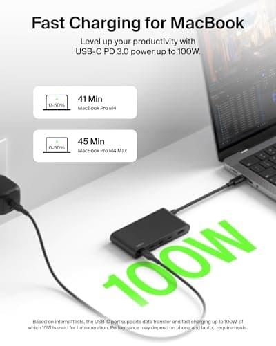 Belkin USB Hub for Laptop 5-in-1, USB C Hub – Multi USB Port Adapter with 4K HDMI @ 60Hz, 100W USB-C PD, 10Gbps High Speed Data Transfer | Type C Hub Docking Station for MacBook, iPad Pro, Chromebook 5
