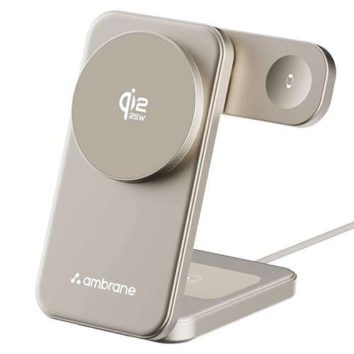 Ambrane Qi2 Magsafe Wireless 3-in-1 Charger for iPhone, Airpods&Apple Watch, Qi2 Certified Fast Charging, Premium&Foldable Design, for iPhone 16/15/14/13/12 Series (AerosynQ Trio 3, Titanium)