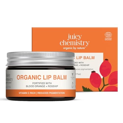 Juicy Chemistry Organic Lip Balm with Blood Orange & Rosehip, 5g | Deeply Moisturising & Brightening Lip Care | Reduces Lip Pigmentation | Dermatologically Tested | 100% Natural | Certified Organic & 