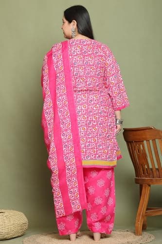 Rajnandini Women Cotton Blend Pink Printed Plus Size Ready to Wear Patiala Salwar Suit (Readymade_10XL_JOPLVSMRW4281X-10XL) 2