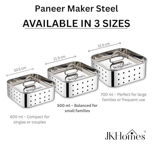 JKHomes Paneer Maker Steel | Stainless Steel Paneer Maker Mould Press with Muslin Cloth | Paneer Press for Homemade Paneer & Tofu | Rust Resistant, Easy to Clean (700ml) 2