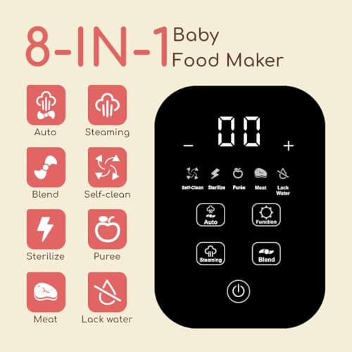 Bubsie Lil Chef Pro All-in-One Baby Food Processor | Electric Baby Puree Maker, Steamer, Blender, Sterilizer, Warmer & Self-Cleaning Function | Touch Screen BPA-Free 400ml Bowl | 1 Year Warranty 2