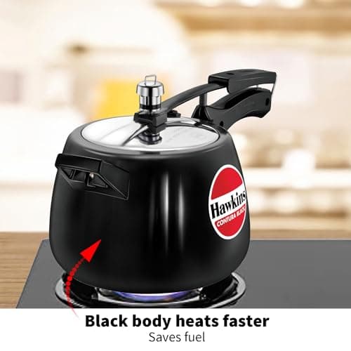 Hawkins 4 Litre Contura Black Pressure Cooker, Hard Anodised Inner Lid Cooker, Handi Cooker, Black (Cb40), 4 Liter 4