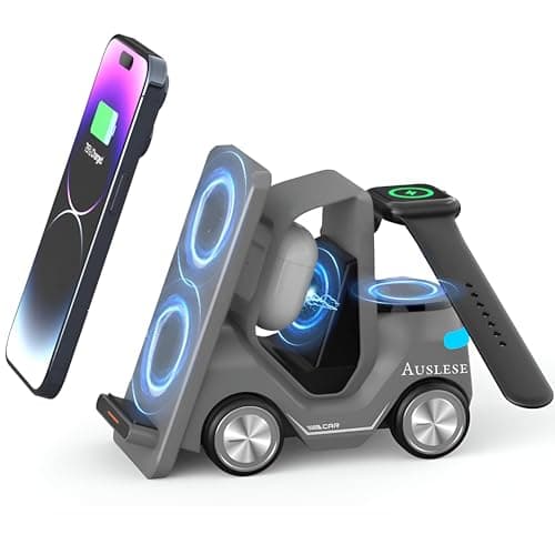 Auslese T20S 3 in 1 Fast Wireless Charging Station 15W Forklift Design Charging Dock for iPhone Samsung Galaxy Smartwatch and Earbuds Desktop Bedside Stand USB Type C