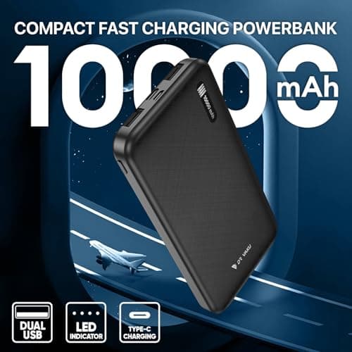 10000mAh Power Bank Portable Slim Design with Dual USB Output Type-C Micro (Input & Output) Lithium Polymer Battery Compatible with iPhone, Samsung, OnePlus & All Smartphones- Black 4