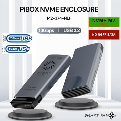 PiBOX India NVME M2 Enclosure Fan, SSD Enclosure - USB 3.2 10Gbps, Tool-Free M.2 NVMe Case, PCI-E NVMe Reader, USB-C, Supports M & B&M Keys, 2230/2242 2