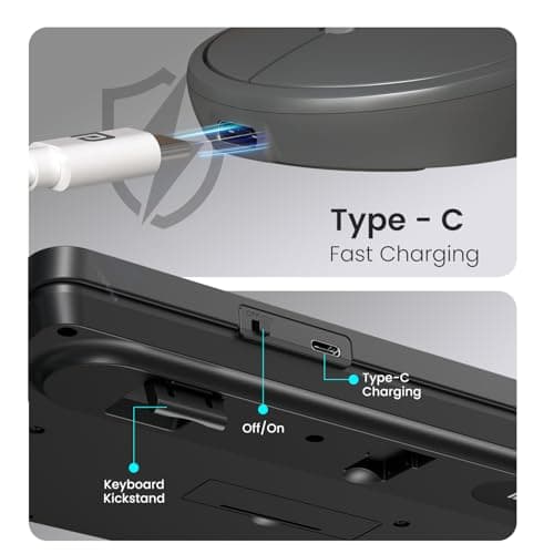 Portronics Key11 Combo Rechargeable Wireless Keyboard and Mouse Set, Bluetooth 5.3&2.4GHz Wireless,Type-C Fast Charging,Gradient Keys, Noiseless Typing, High Precision Mouse, for PC&Laptop(Grey) 3