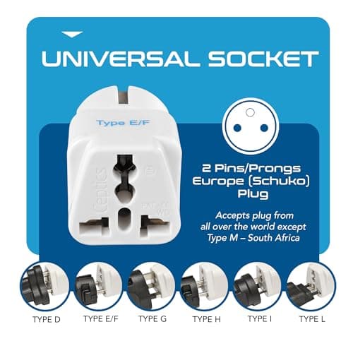 Ceptics Europe Travel Adapter, India to Europe (Schuko) Plug - Type E/F European Plug Adapter, Universal Adapter for Europe Adapter - CE - RoHS - White - 3 Pack - Lifetime Limited Warranty 3