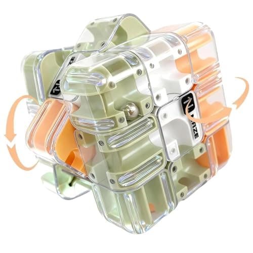 3D Maze Puzzle Cube, Transparent Labyrinth Ball Game, Brain Teaser IQ Toy, Rolling Metal Marble Challenge, for Kids and Adults 3