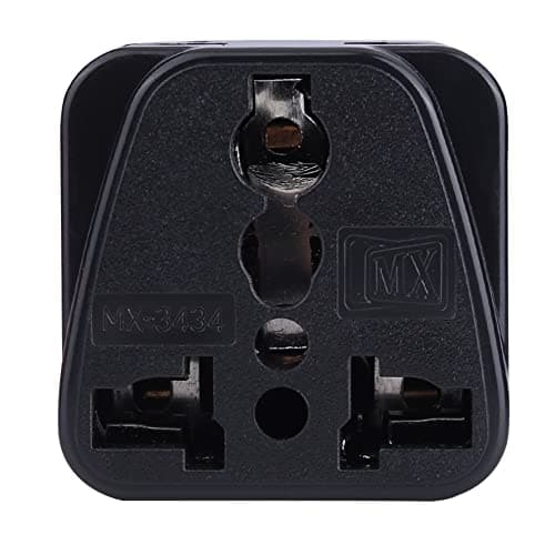 MX Universal Travel Adapter Type D to India – 2‑in‑1 Conversion Plug for UK/USA/China/EU – Surge Protection & Safety Shutters – Black 3