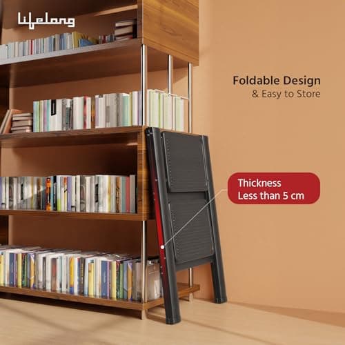 Lifelong 2 Steps Steel Ladder for Home, Foldable & Portable Stairs, Versatile Use for Kitchen, Bathroom & Office Foot Stool - Multipurpose Two Step Stool with 150 Kg Capacity (LLSLS02, Black) 5
