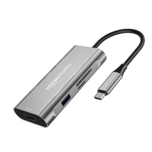Amazon Basics USB-C Hub Dock 7-in-1 with 4K 30HZ HDCP Compliant, Aluminium Type C Adapter with 4K HDMI Port, USB 3.0 Port, USB-C Power Delivery, TF/SD Card Reader, Mac and Windows USB-C Devices 4