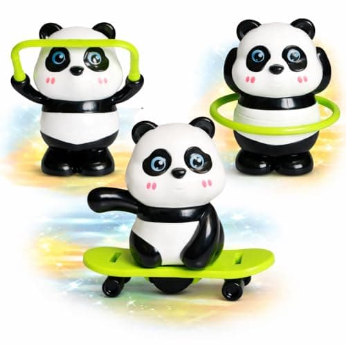 MERRILY Cute Panda Toy Set for Kids – Rotating & Moving Action Panda Figures, Interactive Fun Play Toys, Safe Educational Gift for Boys & Girls 3+ (3PCS Set)