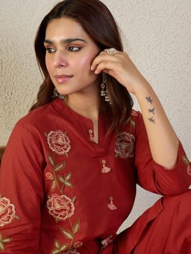 INDO ERA Women Pure Cotton Co-Ord Set | Kurta Pant Set for Casual, IESTR11557S Rust | Co Ord Set For Women Stylish | 2