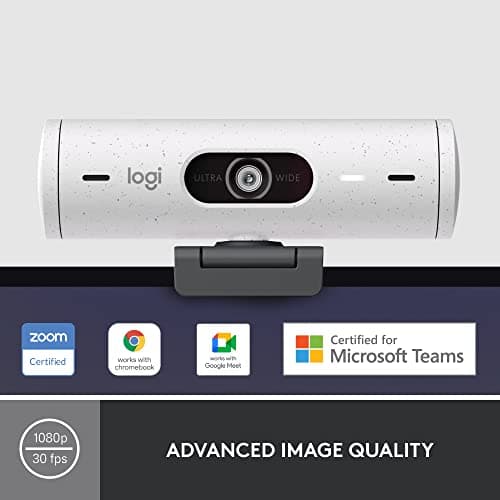 Logitech Brio 500 Full HD Webcam with Auto Light Correction, Show Mode, Dual Noise Reduction Mics, Webcam Privacy Cover, Works with Microsoft Teams, Google Meet, Zoom, USB-C Cable - White 2