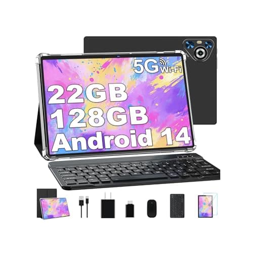 Dghrti Android 14 Tablet, 22GB RAM, 128GB ROM, 1TB Expansion, 10.1" Touchscreen Tablet, Powerful Octa-Core, 8000mAh Battery, 2 in 1 Tablet with Keyboard, Mouse,