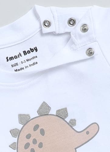 Smart Baby 100% Cotton Interlock Fabric T-Shirt and Shorts Set for Baby Boys - Soft, Lightweight, Comfortable | Cute Dinosaur Print | for 3-6 Months | Blue & Oatmeal Color (Pack of 1) 4