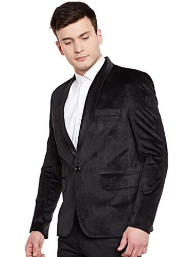 Wintage Men's Regular Fit Tuxedo Formal Blazer (Tuxvelvet201Color3S38_Black_38) 2