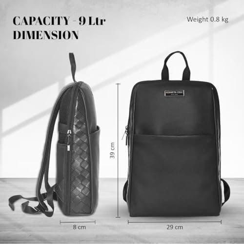 KENNETH COLE Unisex Professional Laptop Backpack | Premium Vegan Leather | Padded Laptop Sleeve, Trolley Strap, Multi-Pocket Organizer Bag for Travel & Office | Black 3