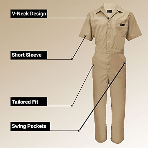 ACTIVE UNIFORMS Coveralls Workwear Men Short Sleeve Coveralls, Khaki, X-Small 3