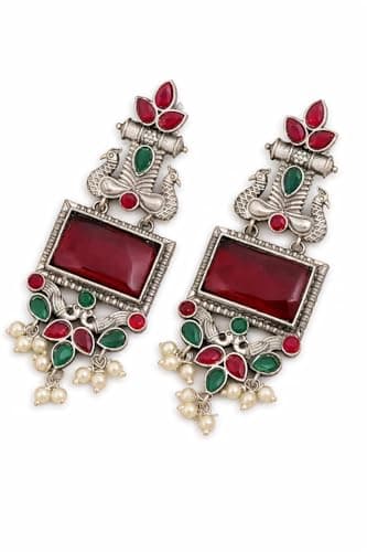 RICH MORE Oxidized Designer Stud Earrings Set, Traditional & Modern Earring Set for Women & Girls, Trendy, Fancy & Fashion Earrings for Daily and Occasion Wear, Lightweight (RED MORLO) 6