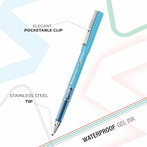 Hauser Sonic 0.55mm Gel Pen Blister Pack | Attractive Foiled Body | Stylish Metal Clip | Refillable & Waterproof Gel Ink | German Technology For Smooth & Effortless Writing | Blue Ink, Set of 10 Pens 5