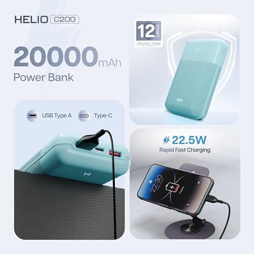 Geonix Helio C200 Power Bank 20000mAh | 22.5W Fast Charging Power Bank |Slim | Dual USB & Type-C Outputs + Extra Type-C Port | High Capacity Portable Charger, 1 Year Warranty, Blue 2