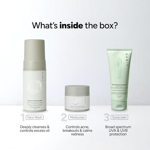 Gabit Three Musketeers Gift Box | Premium Skincare Trio for Women & Men with Salicylic Face Wash, Salicylic & Green Tea Moisturiser and Mineral Sunscreen | Perfect Gift for Anniversary, Birthday, Vale 3