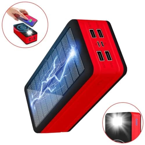 CALMORA 50000mAh Wireless Solar Charger, Portable Power Banks with 4 Outputs & LED Flashlight, External Battery Quick Charge Qi Power Bank for Outdoor Camping 4