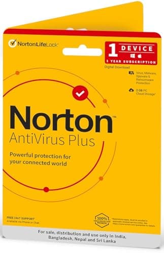 Norton Antivirus Plus | 1 User 3 Years |Includes Advanced AI Scam Protection, Additionally Includes Smart Firewall, Password Manager & PC Cloud Back Up | PC & Mac