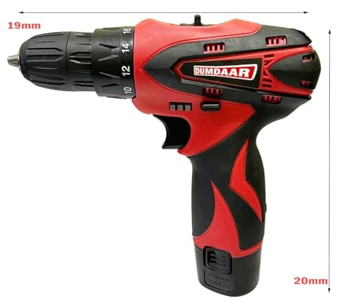 Inditrust Dumdaar 12V Cordless Drill Screwdriver Tool Kit (25pcs) | 1350 RPM, Two-Speed | 10mm Keyless Chuck | Multi-Torque Clutch | Reversible Switch | Includes 2 x 1.5Ah Batteries 2